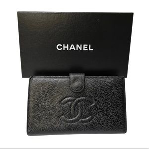 Authentic Vintage Chanel Caviar Leather French Purse Wallet with box